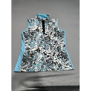 Tail Blue/White Abstract Pattern Sleeveless Quarter Button M